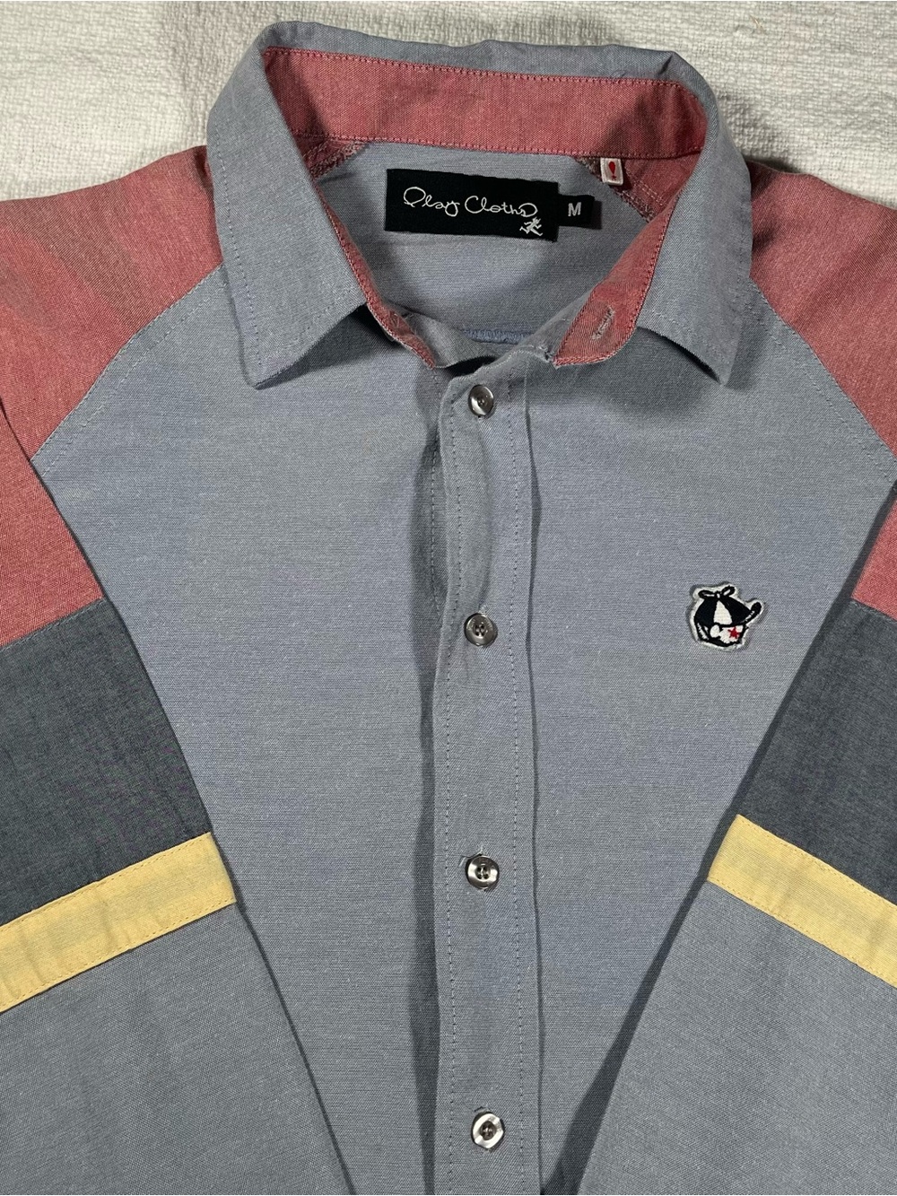 Play Cloths Colorblock Long Sleeve Casual Button Down Shirt Blue Pink Men's M
